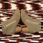 Tan khaki beige genuine leather suede ankle low top boots shoes wooden heel Photo 1