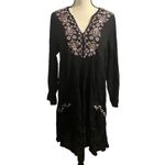 World Market Wmns Black Embroidered Boho Flowy Festival Tunic Mini Dress Sz L/XL Size L Photo 1