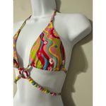 Tiger Mist  Retro Floral Print Halter Bikini Set Beaded Ring Accents XS Photo 5
