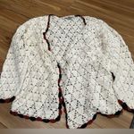 American Vintage Vintage White Crochet Cardigan with Red and Black Trim Oversized Medium Photo 0