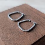 Vintage Earrings Silver Tone Unusual Shape Hoops Photo 2