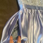 Women’s Full Length Lace Appliqué Satin Prom Party Dress with Leg Slit Size 12 Blue Photo 8