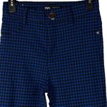 ZARA  Small Pants Buffalo Check High-Rise Stretch Flat Front Zip-Fly Blue Black Photo 1