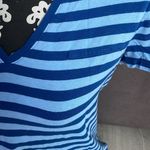 Anne Klein AK SPORT Blue Striped V-Neck T-Shirt Size Large Photo 1