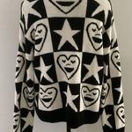 ZARA Jacquard Knit Black&White Checkered Heart&Star Sweater Sz Small Photo 1