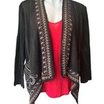 Monoreno Grey Embroidered Cotton Jersey Sweater Open front Pockets Size M Photo 0