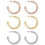 14K Gold Plated Lightweight Hoop Earrings 3.5mm Thick Infinity Set of 3 Multiple Photo 7