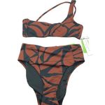 Sanctuary Bikini Abstract Animal One Shoulder Top High Waist Bottom Brown XS Photo 0