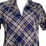 Vintage 1970s Plaid Wing Tip Collar Plaid Short Sleeve Women’s Shirt Small Blue Photo 1