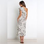 Petal and Pup  White Dress Adette Midi Dress Animal Print One Shoulder Size 6 Photo 1