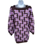 Lyn Around Floral Knit Sweater Dress S Purple Brown Off Shoulder Retro Y2K Photo 3