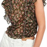 ZARA  Sheer Beaded Floral Ruffled Top Blouse M Photo 0