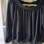 Wrangler Women’s Small Retro Black Frayed Lace Long Tie Sleeve Western Blouse Photo 7