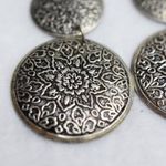 Vintage Floral Silver Tone Dangle Drop Fish Hook Earrings Like New Photo 1