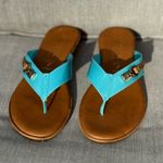 Italian Shoemakers Womens  Vale Low Wedge Thong Comfort Sandal Teal Gold Tan Sz 8 Photo 2