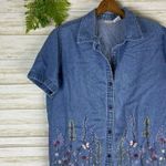Vintage Wild flower Embroidered Cottagecore Shirt Blue Size L Photo 1