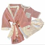 Victoria's Secret VICTORIA’S SECRET Vintage Gold Label 3 Piece Top Pant Robe Set Pink Semi Sheer S Photo 0