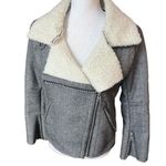 J.O.A. shearling lined raw edge moto biker jacket neutral casual Sherpa chic Photo 8
