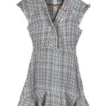 ZARA NWT  Mini Dress Womens S White Red Tweed V-NeckRuffle Hem Old Money Preppy Photo 1