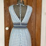 ALLEN SCHWARTZ Delilah Smocked Gingham Deep V Neck Midi Dress Photo 8