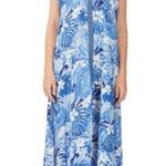 America & Beyond  Tropical Blues Maxi Dress SMALL Floral Print Blue & White New Photo 0