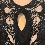 Vintage Patchouli Silk Beaded Sequin Keyhole Cocktail Mini Dress Black L Size L Photo 7