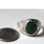 Source Unknown Charming Green Flat Stone Inlay Floral Etched Silver Tone Sizes 9,10,11 &12 Ring Photo 1