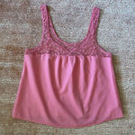 Aerie Pink Lace Trim Tank Top Women’s Size M Medium Floral Mesh Detail Photo 0