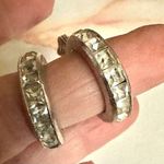 Carnegie vintage silver tone rhinestone clip on hoops Photo 4