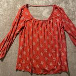 Old Navy  Shirt Womens Small Red Tribal Print Long Sleeve Top Square Neck Stretch Photo 0