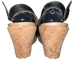 Crocs Sandals Womens Black Leather A Leigh Slingback Cork Wedge Heel 11848 US 10 Photo 3