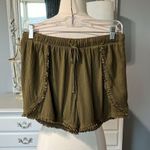 Boho Shorts Green Gauzy Flowy Fringe Drawstring Beach Womens Medium Size undefined Photo 2