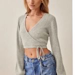 Reformation NWT  Remus Cashmere Light Grey Wrap Crop Ribbed Sweater xl Photo 1