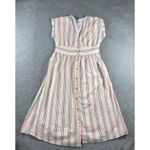 Loft Dress Women 12 Seersucker Striped Button Front V Neck Lined A Line Ribbed Photo 0