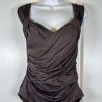 Badgley Mischka  Drape Maillot Brown Sweetheart Neckline Swimsuit Small EUC #5731 Photo 1