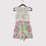 Lilly Pulitzer  Romper Green Sadie Floral Crochet Playsuit Cutout Back Size 2 Photo 1