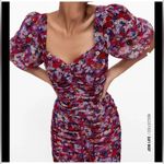 ZARA  Blogger Favorite Floral Puff Sleeve Ruched Mini Dress Photo 4