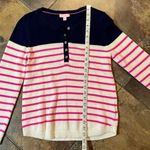 Lilly Pulitzer  Long Sleeve Adair Sweater Pink White Stripe Blue Button Top Mediu Photo 4