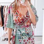 ZARA Green Multi Color Pattern Patchwork Floral Mini Dress Photo 0