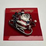 Santa’s American Flag Sleigh Santa Christmas Holiday Brooch Pin NWT Enamel Silver Photo 4