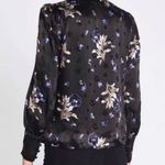 Rebecca Taylor Blouse Violet Floral Silk Satin Burnout Scarf Neck Top Sz 10 EUC Photo 3