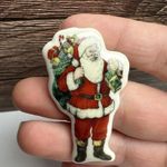 Spode Santa With Present Sack Christmas Porcelain Brooch Pin Holiday Photo 2