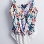 EXPRESS Floral Mock Wrap Bodysuit Photo 0