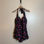 Unique Vintage  Corinne Cherry Pin Dot Sheath Swimsuit Photo 1