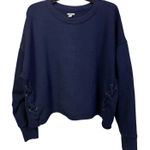 Aerie Sweatshirt Womens XL Pullover Oversized Crewneck Cropped Boxy Side Lace Up Photo 0