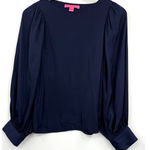 Lilly Pulitzer Blouse True Navy Blue Maisel Top Boatneck Long Sleeve Size XXS Photo 0