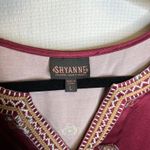 Shyanne Burgundy Embroidered V Neck Smocked Waist Ruffle Hem Dress Women Large Photo 3