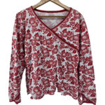 Garnet Hill Green Cotton‎ By  Red White Floral Long Sleeve V Neck Shirt Large Photo 0