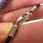 Vintage 90s Purple Millefiori Bead Bracelet Black Leather Silver Tone Photo 2