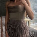 BCBGMAXAZRIA Taupe Strapless Ruffle Cocktail Dress Photo 1